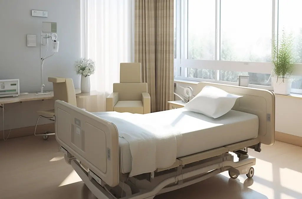 hospital bed in a bright room